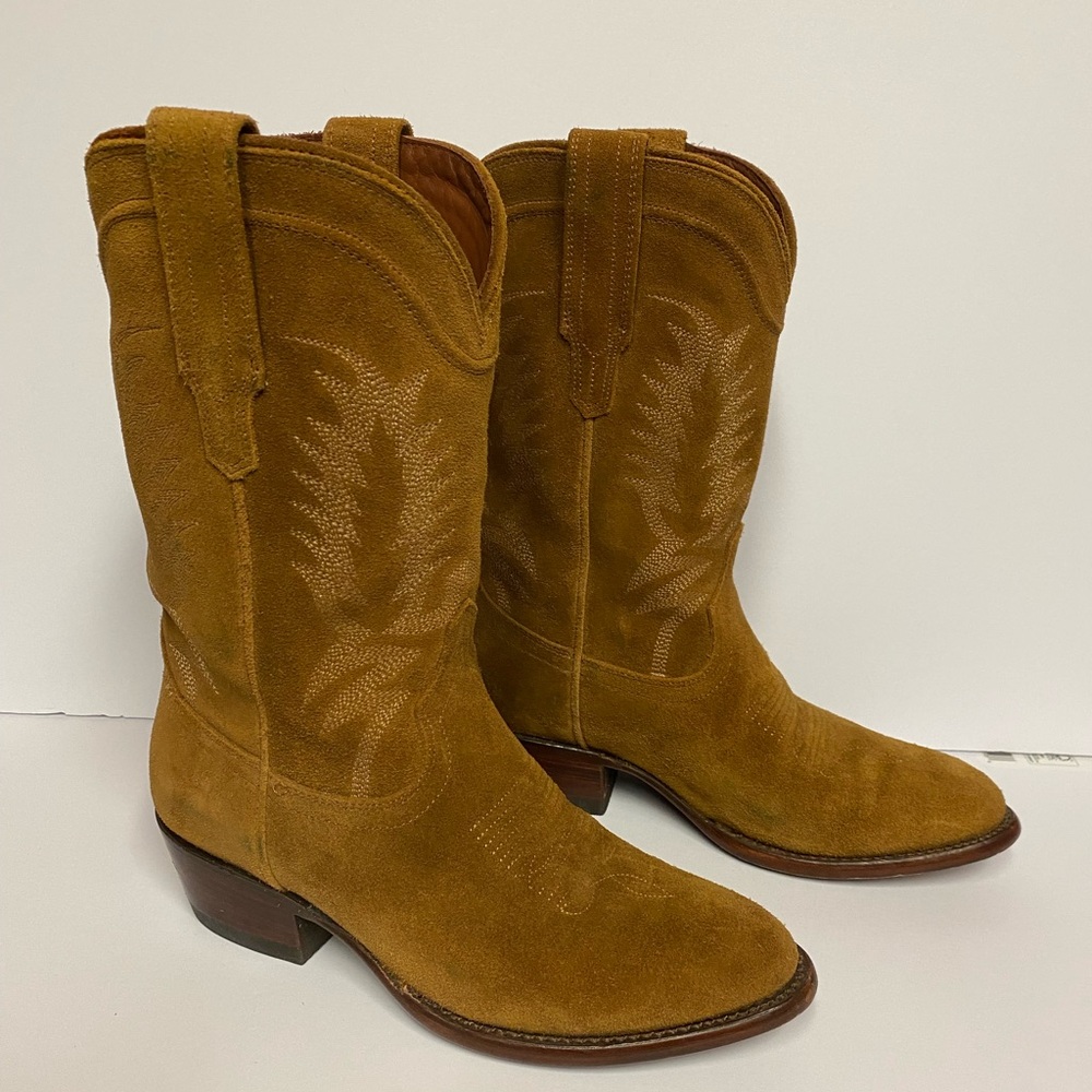 Tecovas women’s midcalf cowgirl cowboy ostrich boots suede brown chestnut 7.5 B